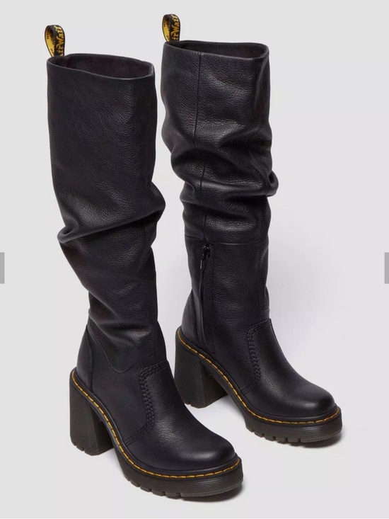 Dr. Martens Shoes - Dr. Martens Black Leather Slouch Knee-High Heeled Boots